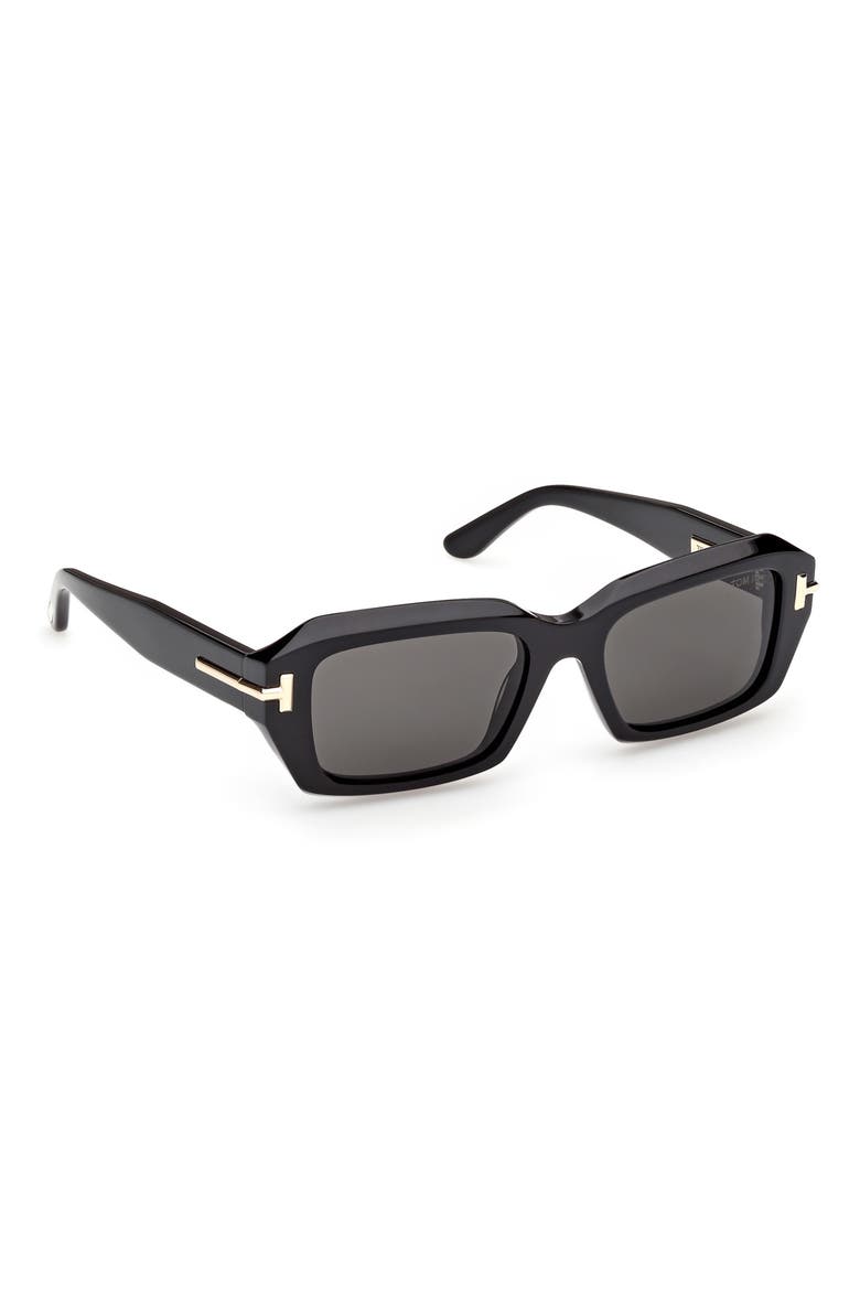 53mm Rectangular Sunglasses, Alternate, color, SHINY BLACK GOLD / SMOKE