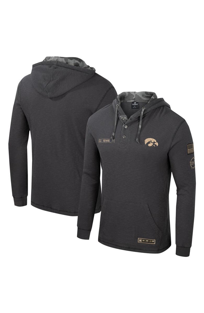 COLOSSEUM Men's Colosseum Charcoal Iowa Hawkeyes OHT Military Appreciation Henley Pullover Hoodie, Alternate, color,