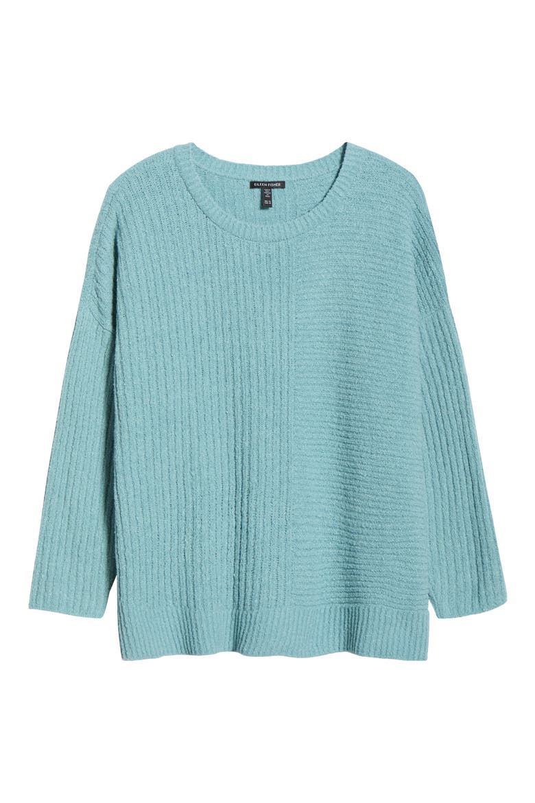 Crewneck Rib Organic Cotton Blend Sweater, Alternate, color, SEAFOAM