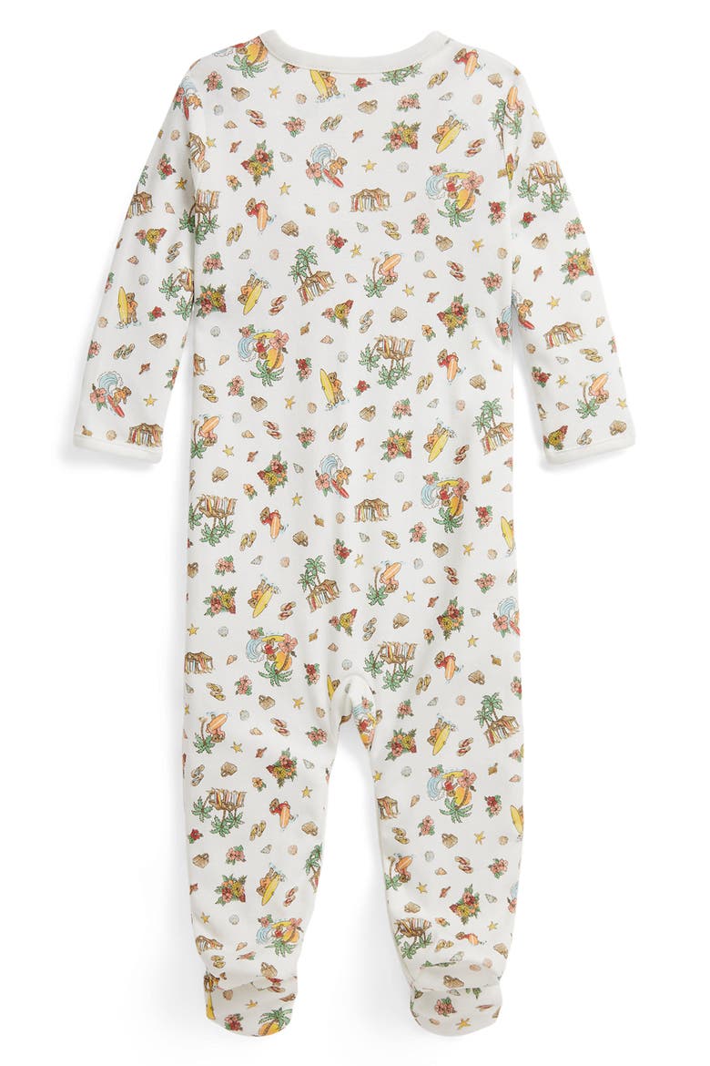 Polo Bear Print Long Sleeve Cotton Footie, Alternate, color, BEARADISE