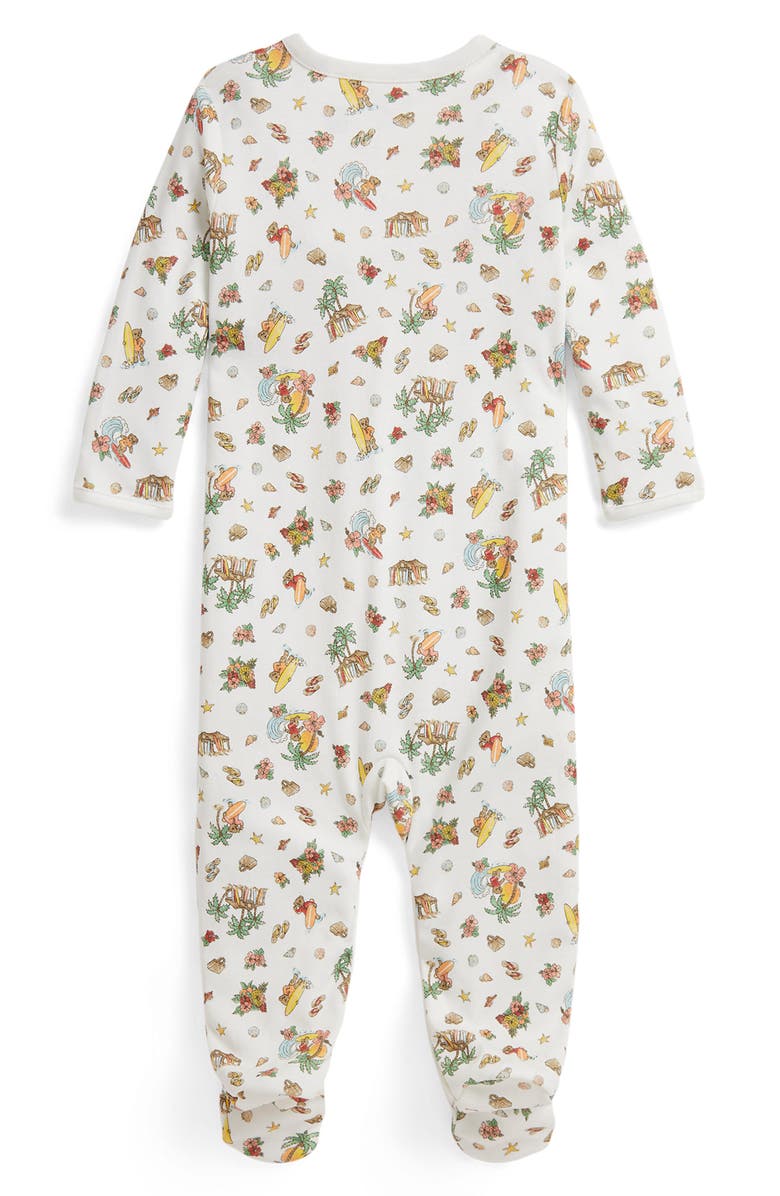 Ralph Lauren Polo Bear Print Long Sleeve Cotton Footie, Alternate, color, Bearadise