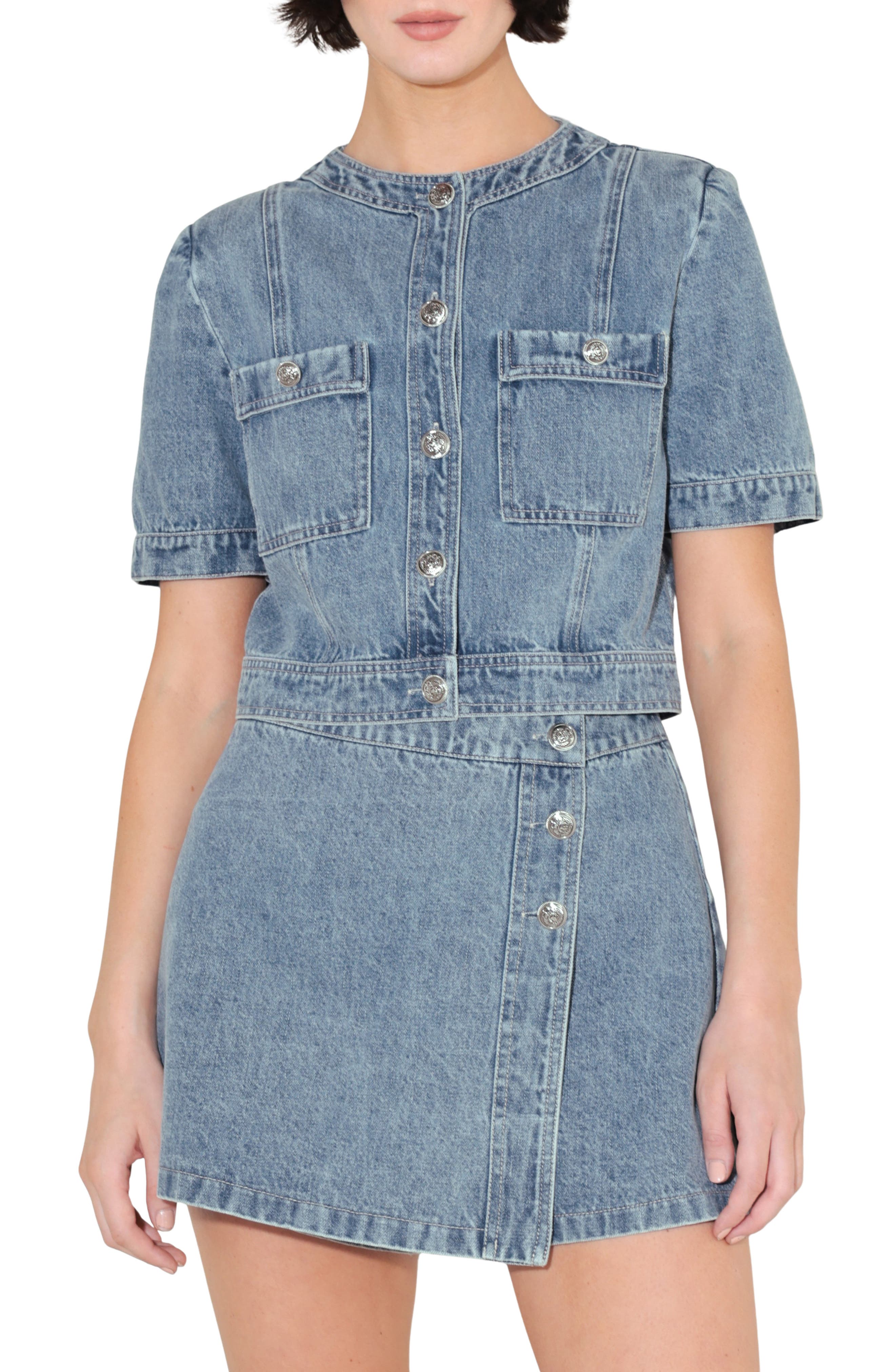 FREEMARKET Denim Button-Up Crop Top