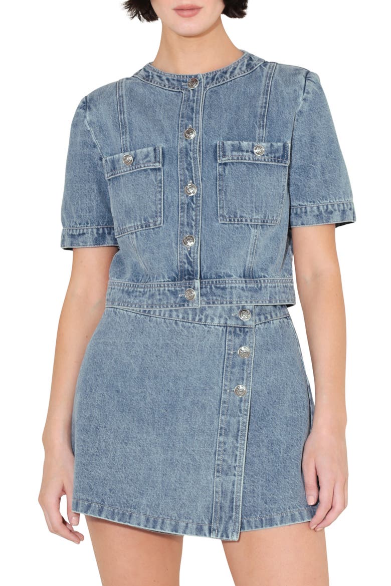 Denim Button-Up Crop Top, Main, color, DENIM