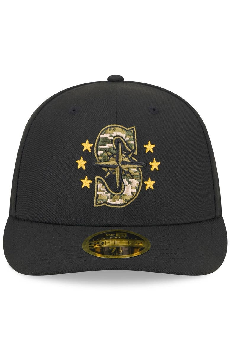 New Era Men's New Era Black Seattle Mariners 2024 Armed Forces Day Low Profile 59FIFTY Fitted Hat, Alternate, color, Black