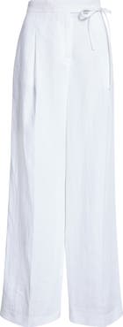 Eleventy Pleated Tie Waist Linen Wide Leg Pants