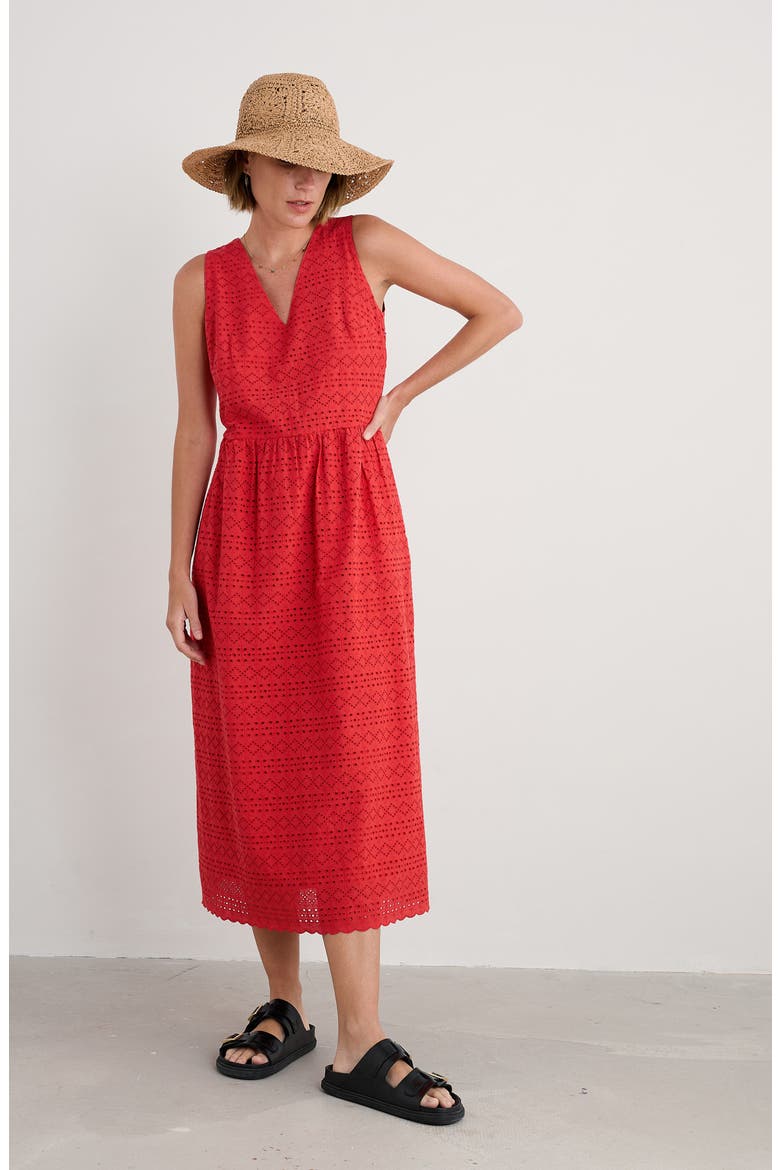 Meadow Saffron Eyelet Embroidered Sleevleess Dress, Alternate, color, TOMATO