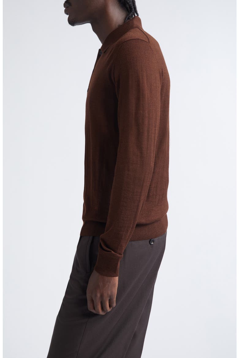 Long Sleeve Wool, Silk & Cashmere Polo Sweater, Alternate, color, BROWN