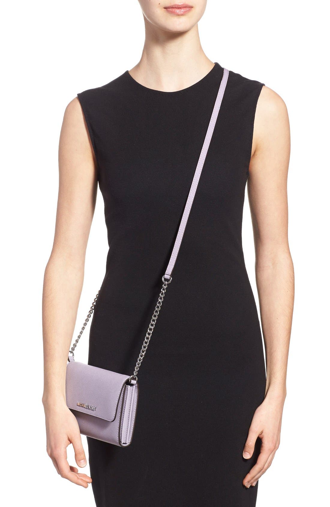 'Large Jet Set' Saffiano Leather Crossbody Bag, Alternate, color, LILAC/ SILVER