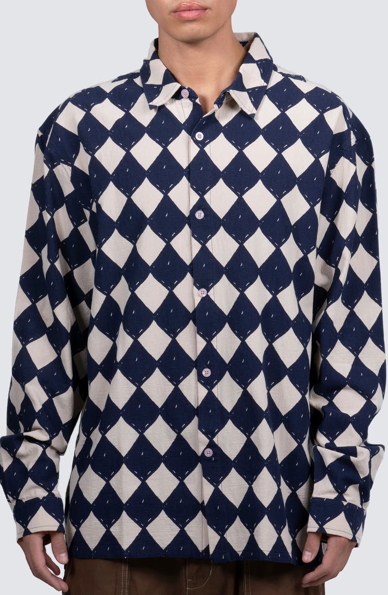 PLEASURES Diamond Print Button-Up Shirt, Main, color, 