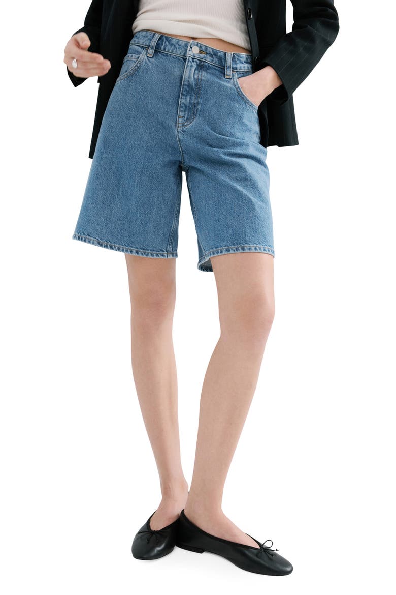 High Waist Long Denim Shorts, Main, color, MEDIUM BLUE