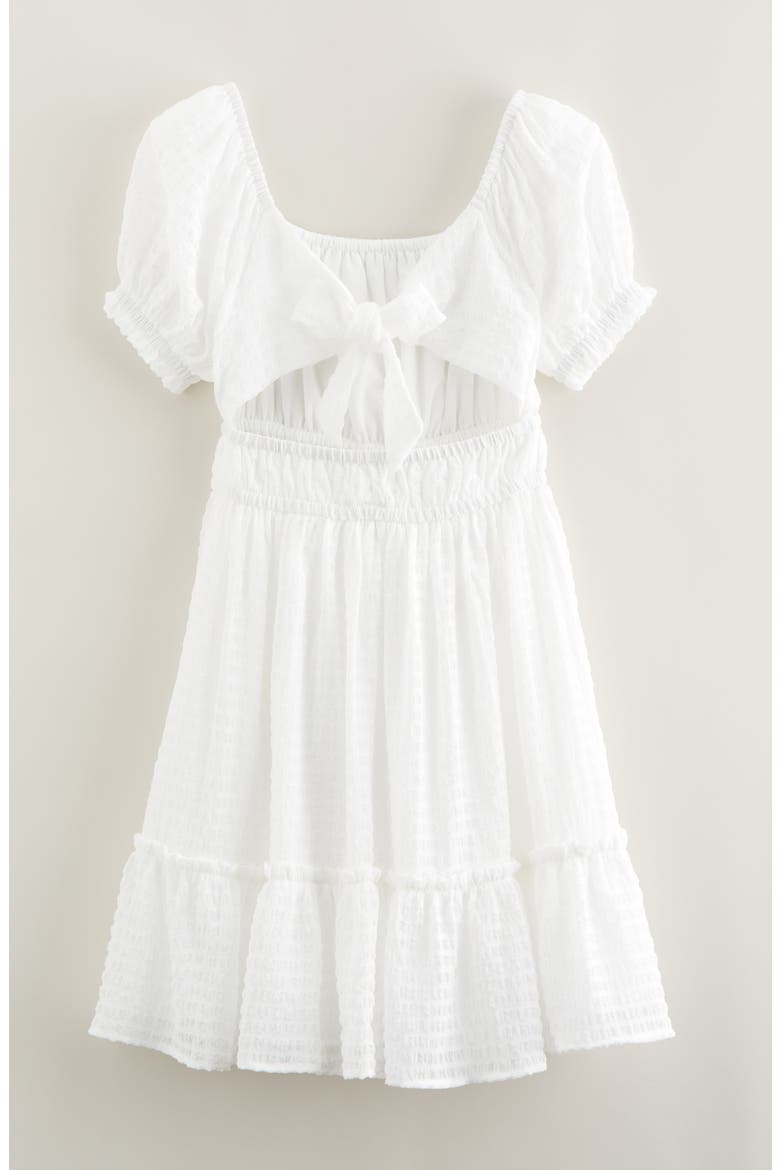 Kids' Shirred Tie Back Cutout Dress, Alternate, color, WHITE