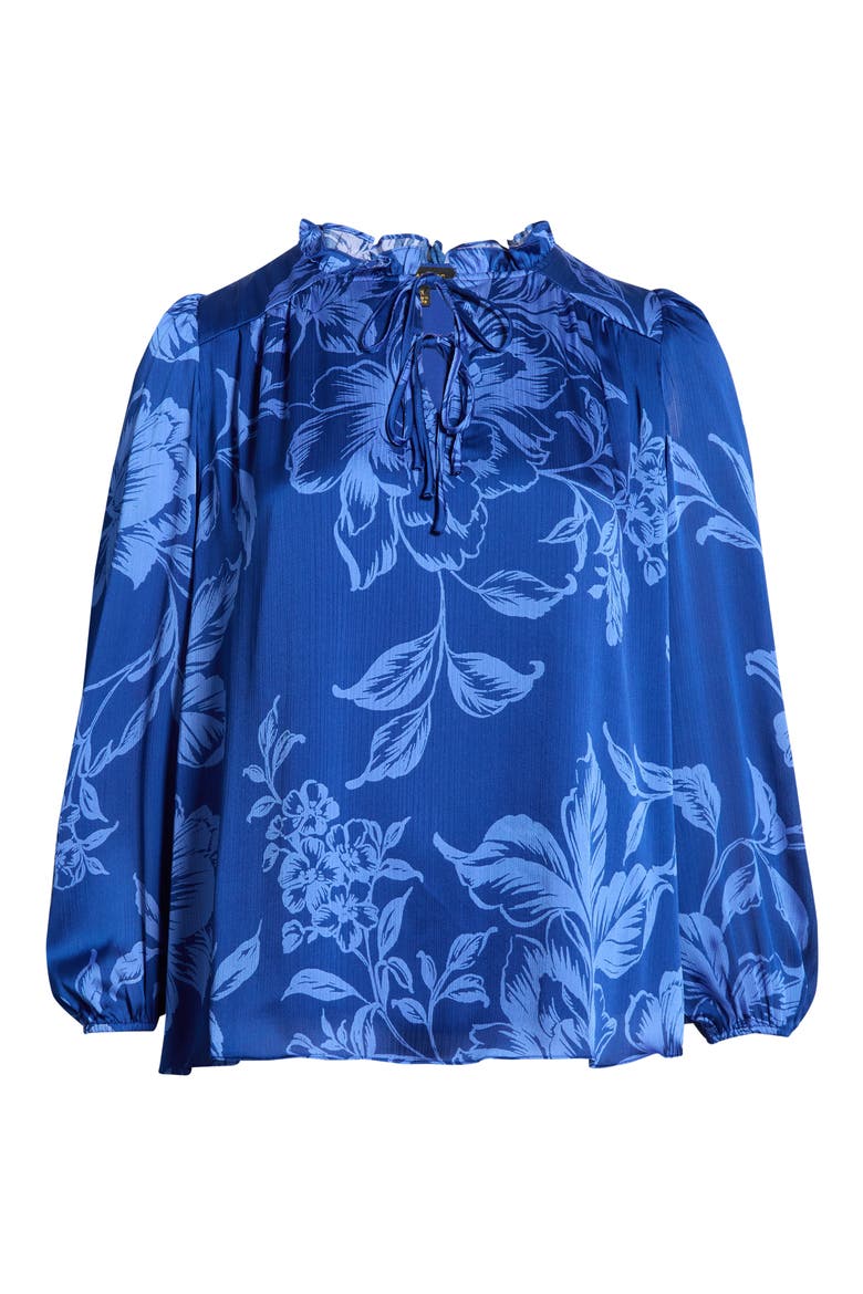 Ciara Floral Lindsey Ruffle Top, Alternate, color, NAVY-BLUES