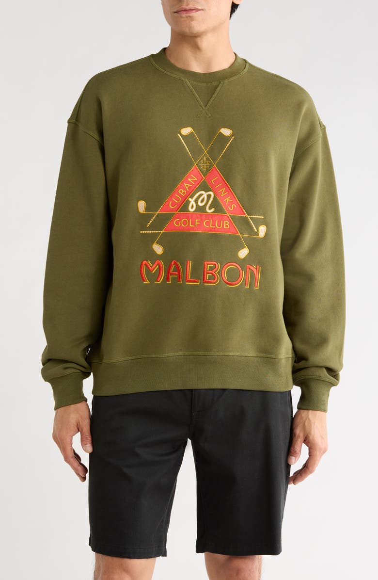 MALBON Trinity Embroidered Cotton Sweatshirt, Main, color, Chive