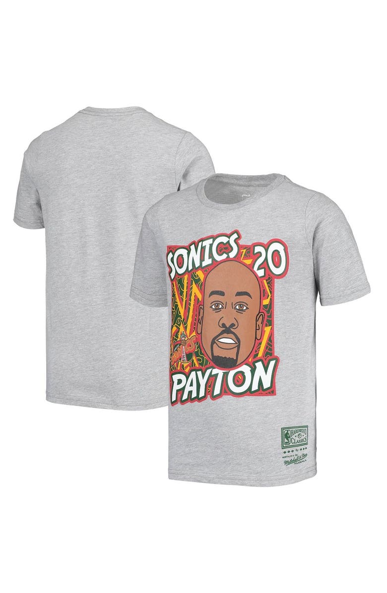 Mitchell & Ness Youth Mitchell & Ness Gary Payton Gray Seattle SuperSonics Hardwood Classics King of the Court Player T-Shirt, Main, color, Gray