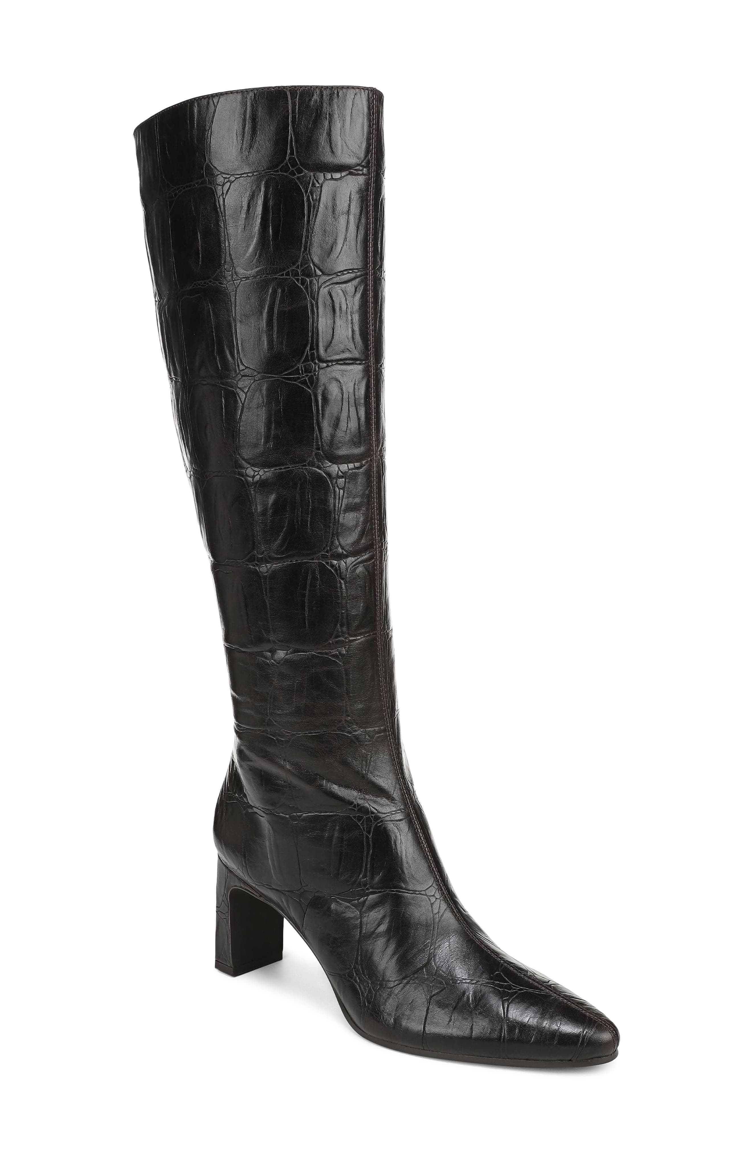 Bridget Knee High Leather Boot, Main, color, BROWN DINO CROC