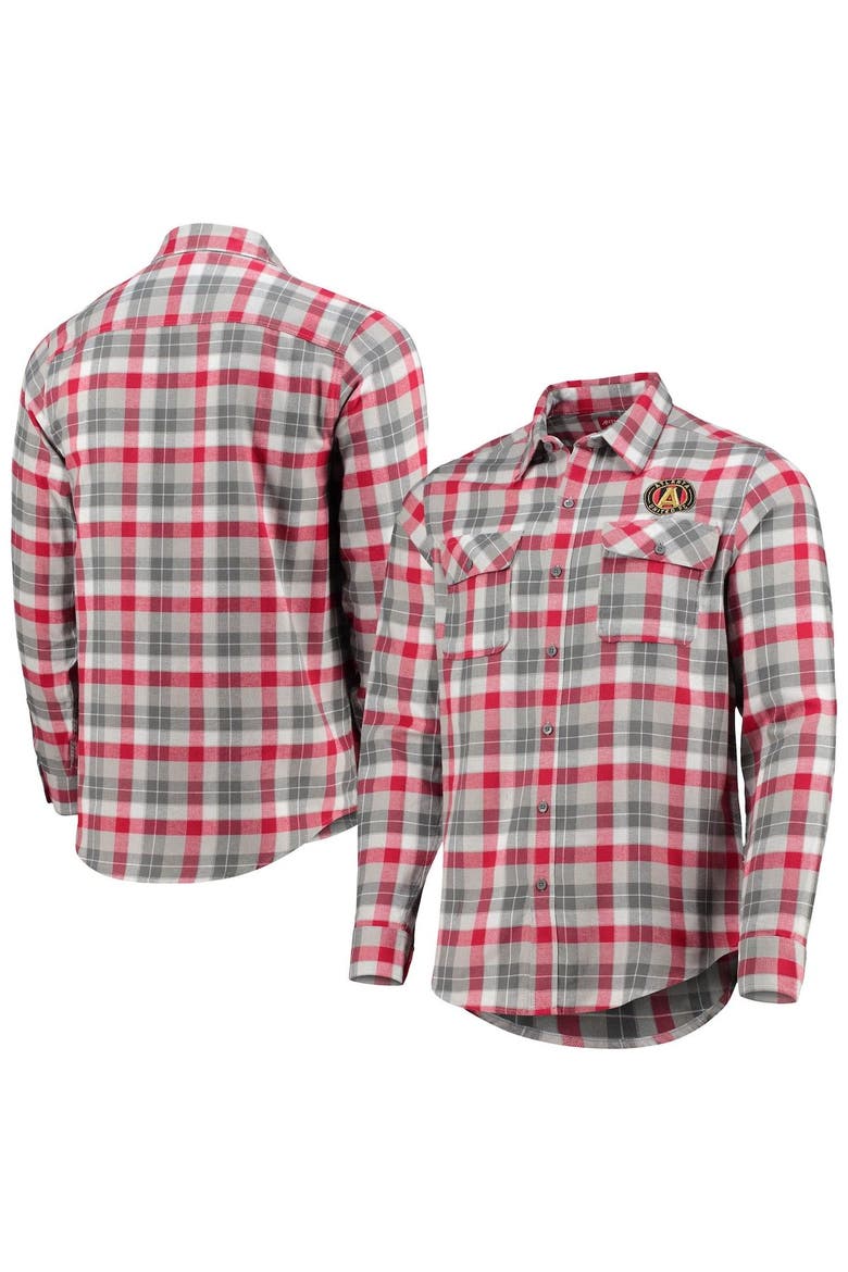 Men's Antigua Red/Gray Atlanta United FC Ease Flannel Long Sleeve Button-Up Shirt, Alternate, color, Red