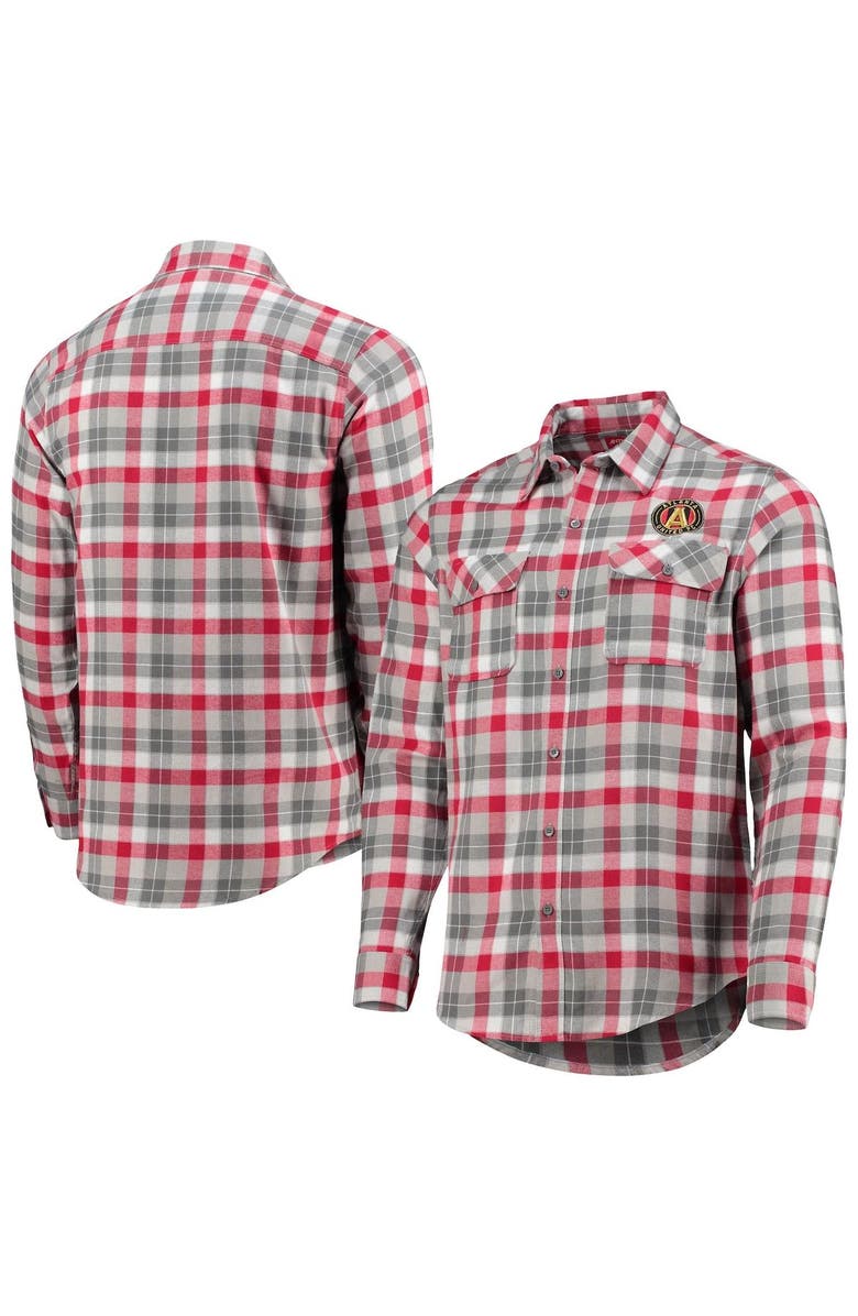ANTIGUA Men's Antigua Red/Gray Atlanta United FC Ease Flannel Long Sleeve Button-Up Shirt, Alternate, color,