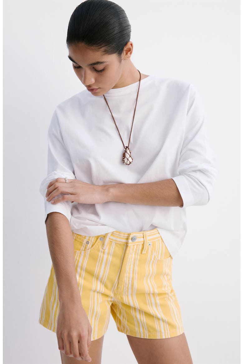 Striped Straight Fit Denim Shorts, Alternate, color, YELLOW