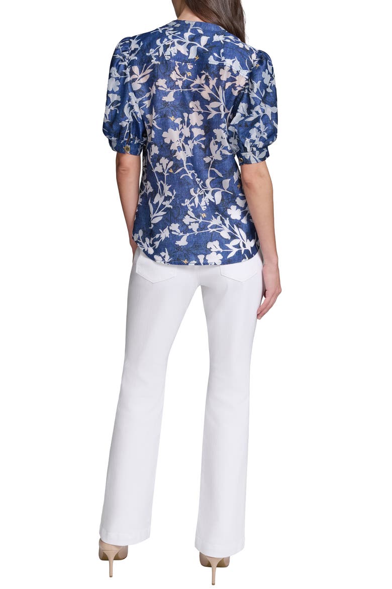 Print Puff Sleeve Shirt, Alternate, color, MIDNIGHT NAVY/ SOFT WHITE