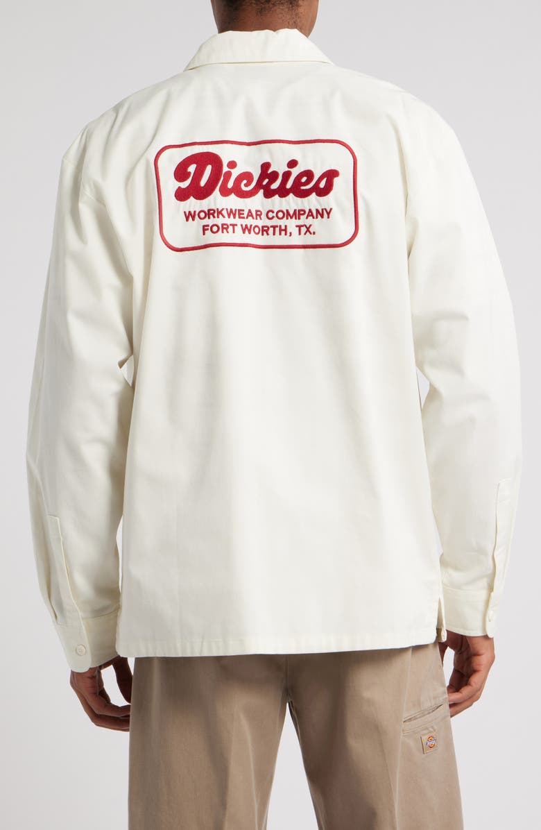 Dickies Lewiston Logo Embroidered Cotton Button-Up Utility Shirt, Alternate, color, Egret