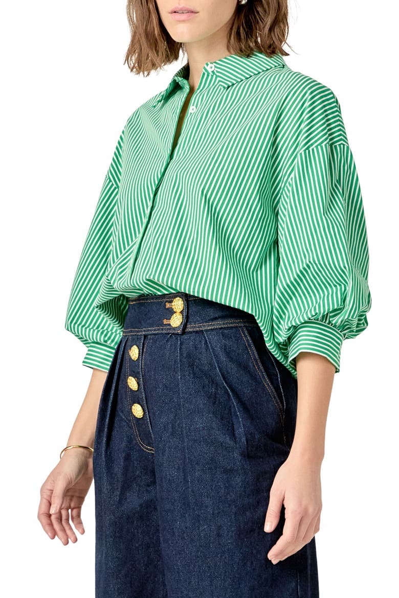 Stripe Balloon Sleeve Shirt, Alternate, color, GREEN