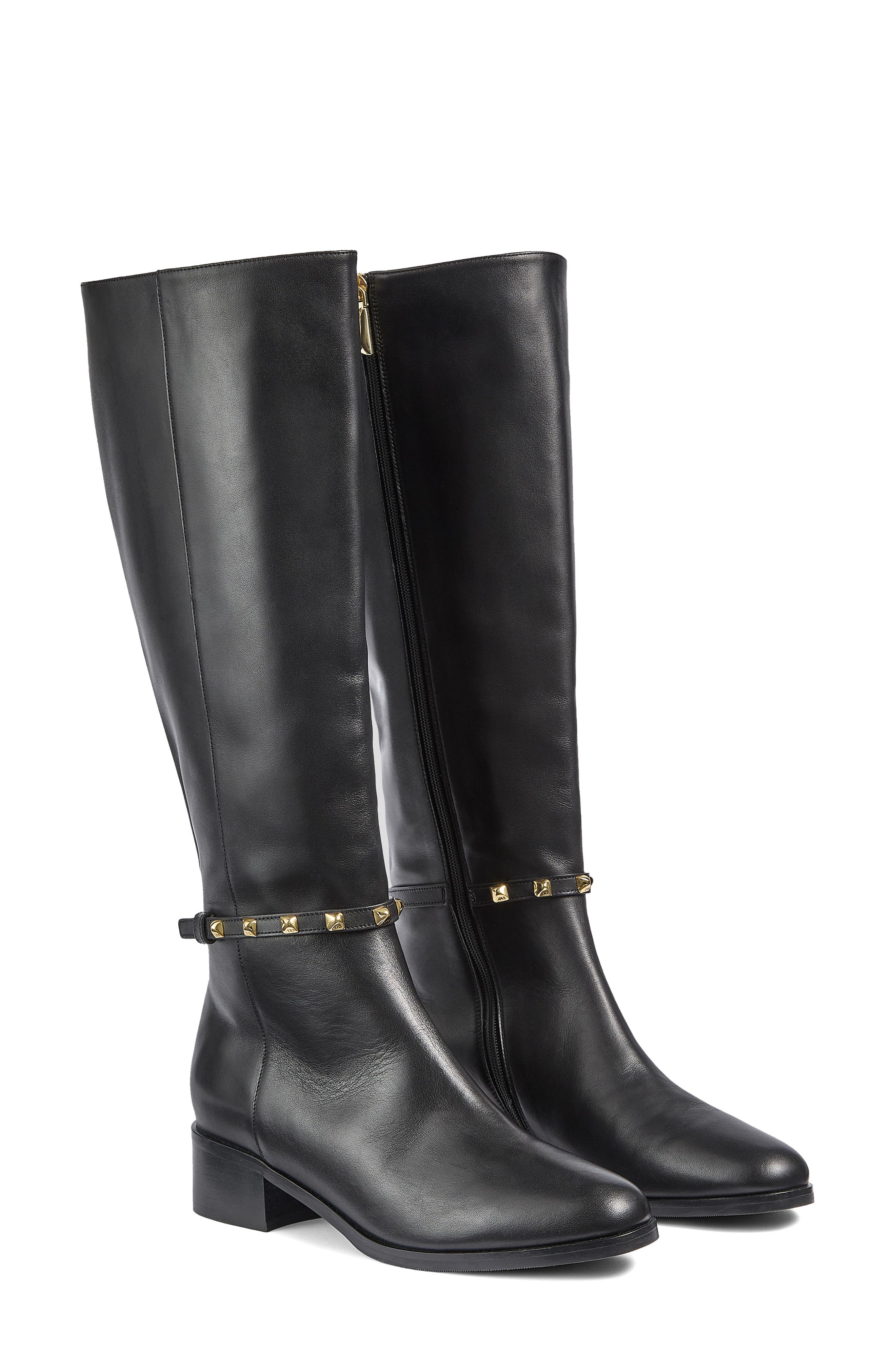 LK Bennett Stevie Stud Detail Knee High Boot, Main, color, Black