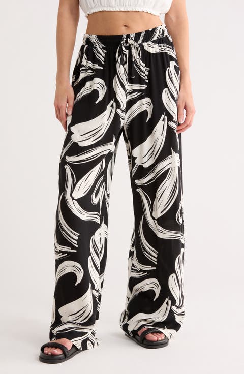 Print Tie Waist Wide Leg Pants