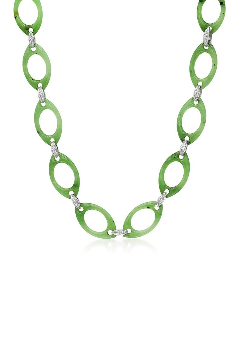 Green Nephrite & Diamond Openwork Long Necklace, Main, color, WHITE GOLD