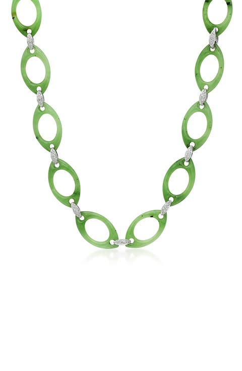 Green Nephrite & Diamond Openwork Long Necklace
