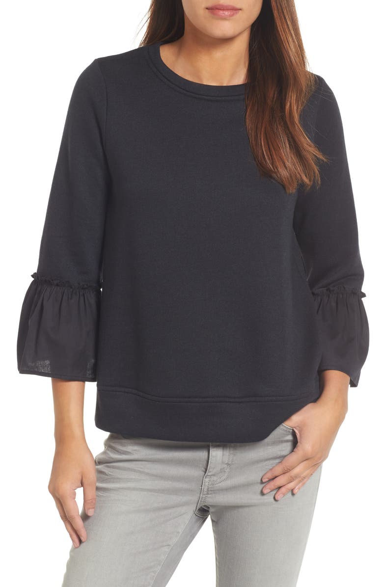 GIBSONLOOK Gibson Ruffle Sleeve Stripe Sweatshirt, Main, color, 