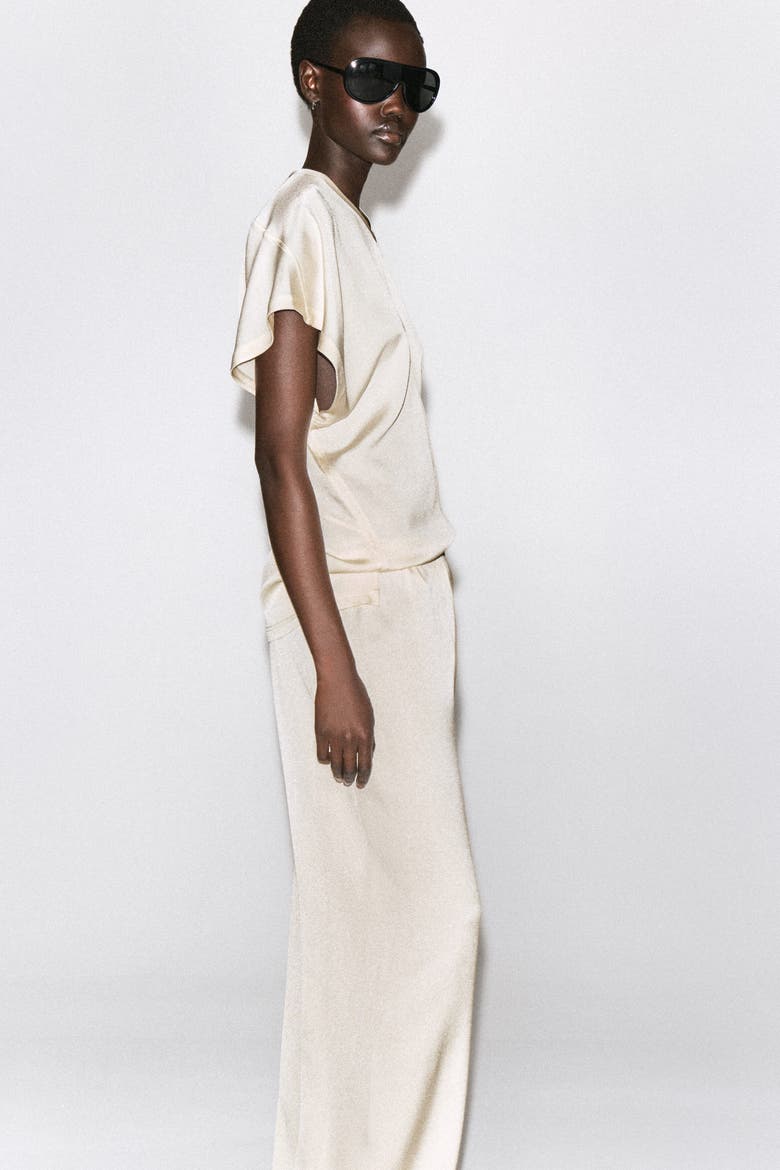 Elasticated Crepe Straight-Leg Pants, Alternate, color, IVORY