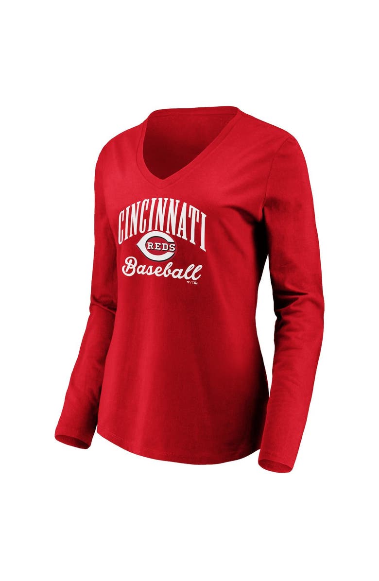 FANATICS Women's Fanatics Branded Red Cincinnati Reds Victory Script V-Neck Long Sleeve T-Shirt, Alternate, color, 