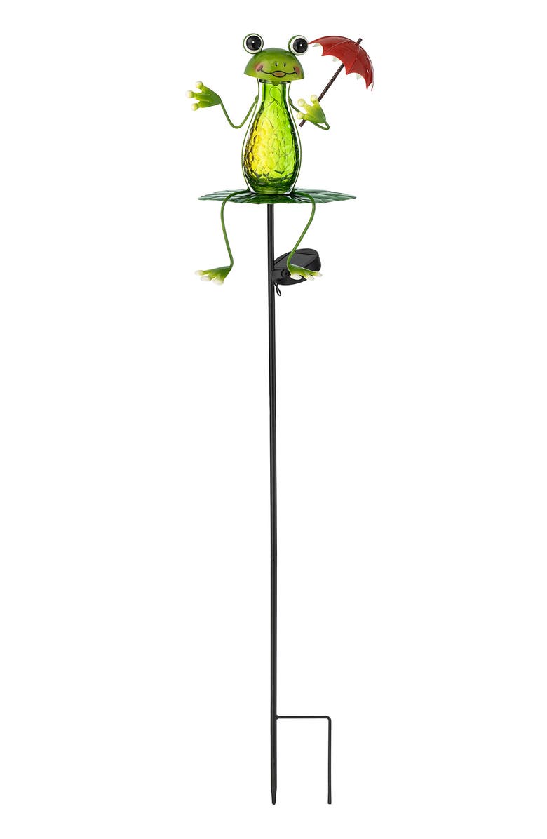 Glitzhome Spring Garden Solar Frog or Hummingbird Yardstake, Main, color, Green