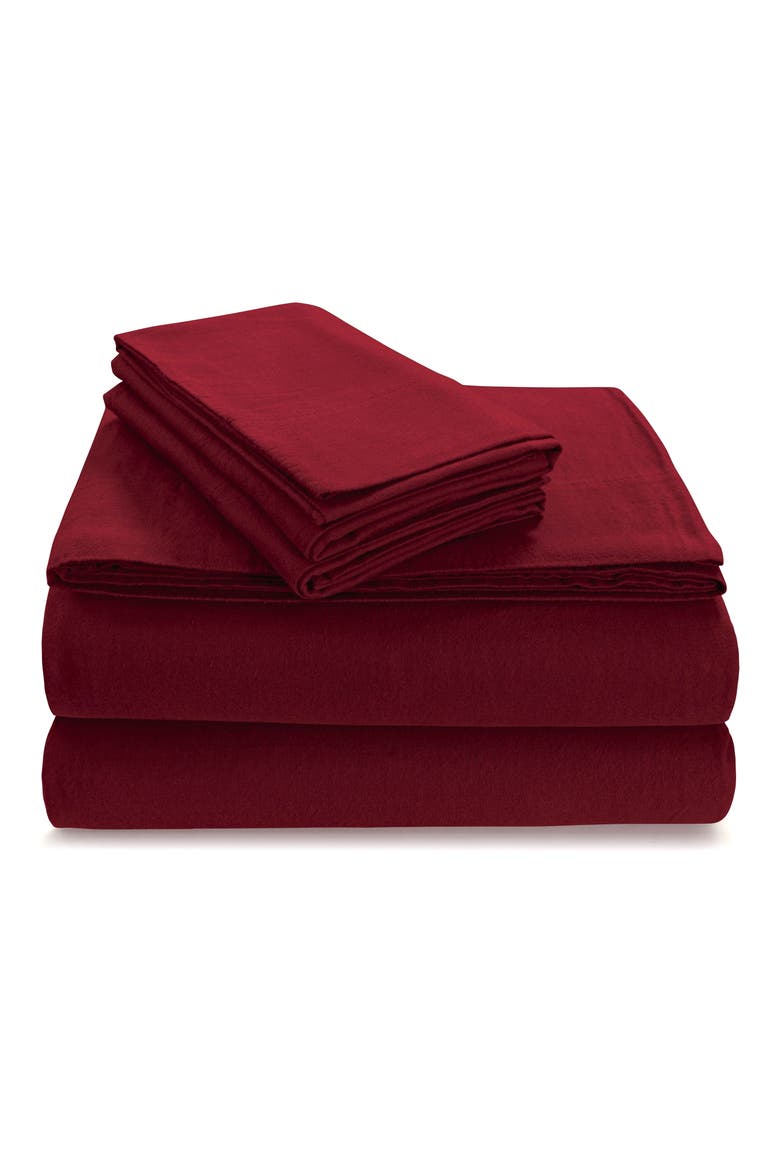 Solid Cotton Flannel Sheet Set, Main, color, DEEP RED