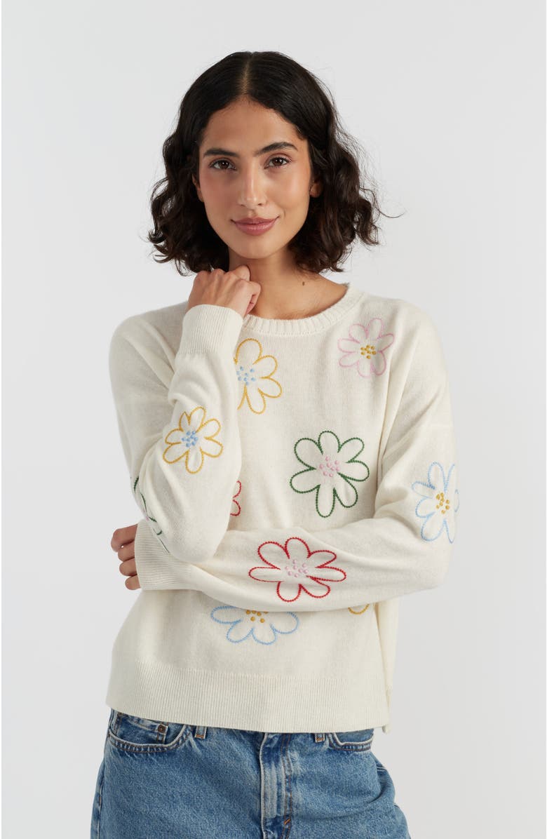 Chinti & Parker Wool-Cashmere Garden Floral Sweater, Alternate, color, Cream