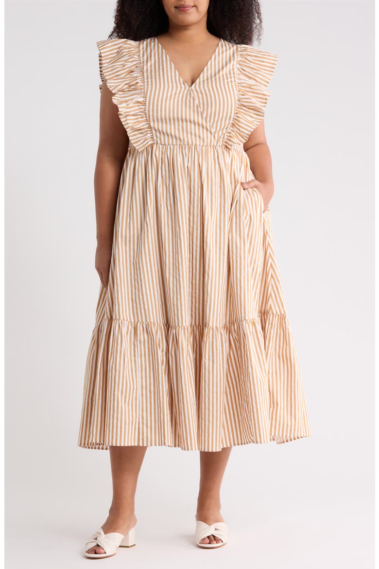 Luna Striped Fairness Midi Dress, Main, color, TAUPE-MULT