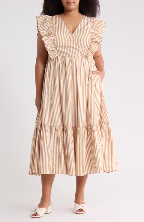Luna Striped Fairness Midi Dress (Plus)
