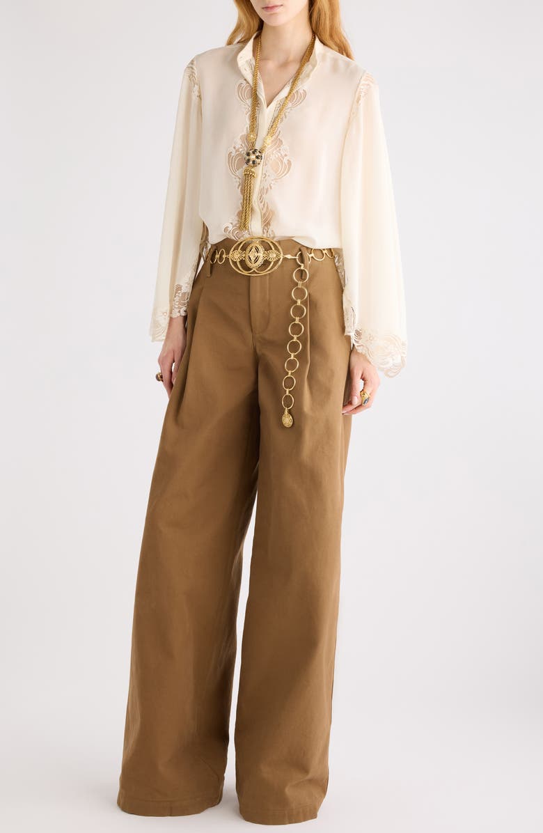 Chloé Garment Dye Organic Cotton Canvas Wide Leg Pants, Alternate, color, Mustard Brown