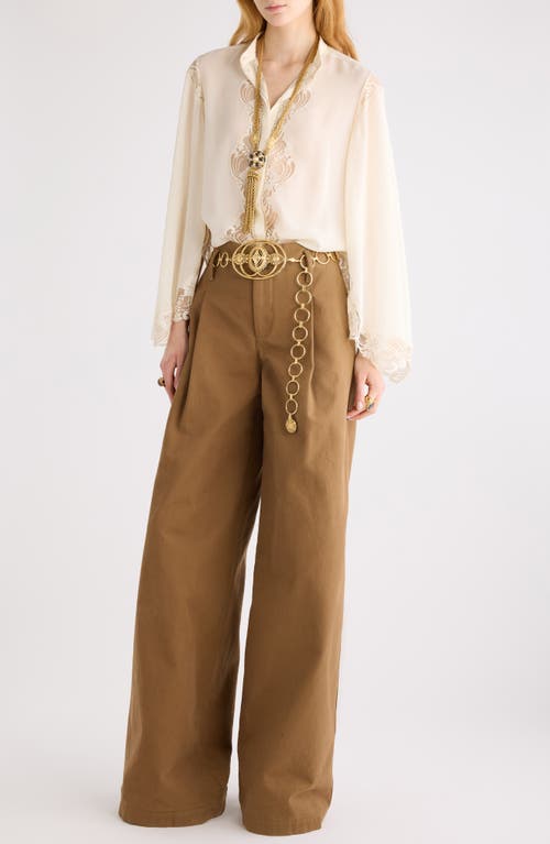 Chloé Garment Dye Organic Cotton Canvas Wide Leg Pants In Brown