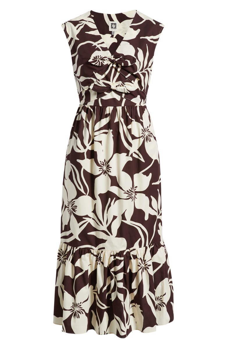 Anne Klein Print Bow Detail Sleeveless Midi Dress, Alternate, color, Java Chip/ Ivory Shell