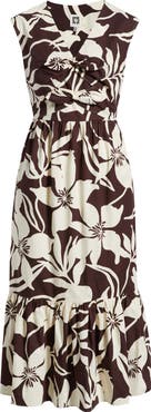 Anne Klein Print Bow Detail Sleeveless Midi Dress