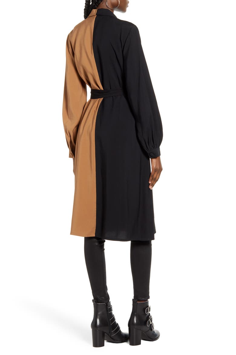 Long Sleeve Shirtdress, Alternate, color, BLACK AND TOBACCO BROWN