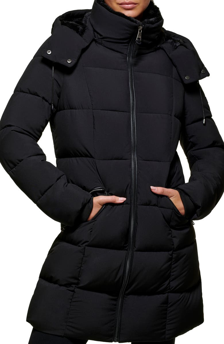 DKNY Walker Stretch Puffer Jacket with Faux Fur Lining, Alternate, color, 