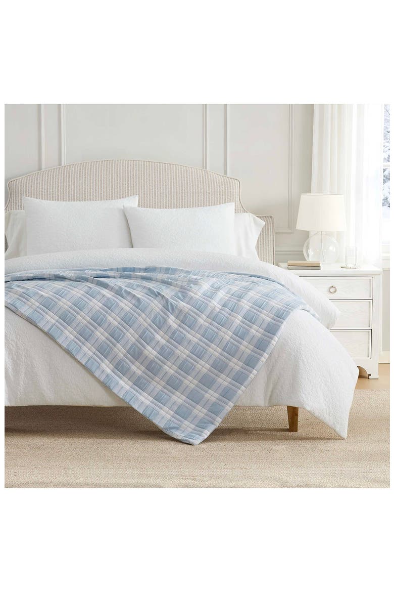 Rory Plaid Cotton Muslin Throw Blanket, Alternate, color, MOUNTAIN RANGE BLUE/ WHITE