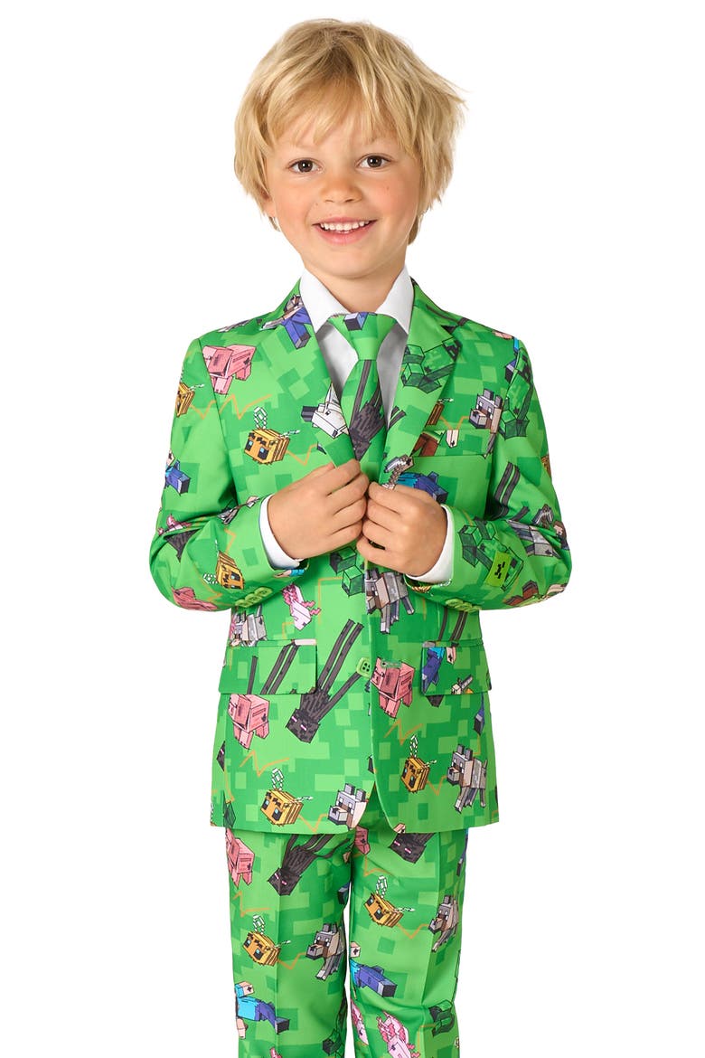 Kids' Minecraft Two-Piece Suit & Tie Set, Alternate, color, GREEN
