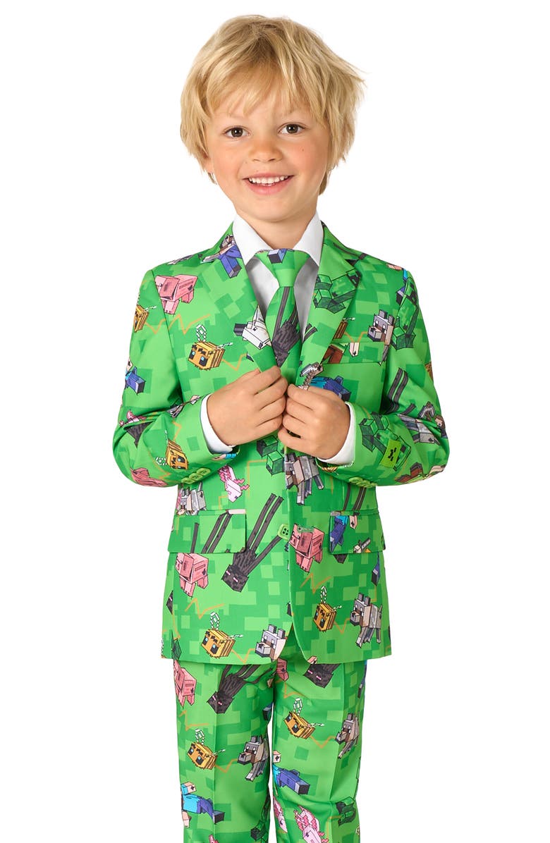 OppoSuits Kids' Minecraft Two-Piece Suit & Tie Set, Alternate, color, Green