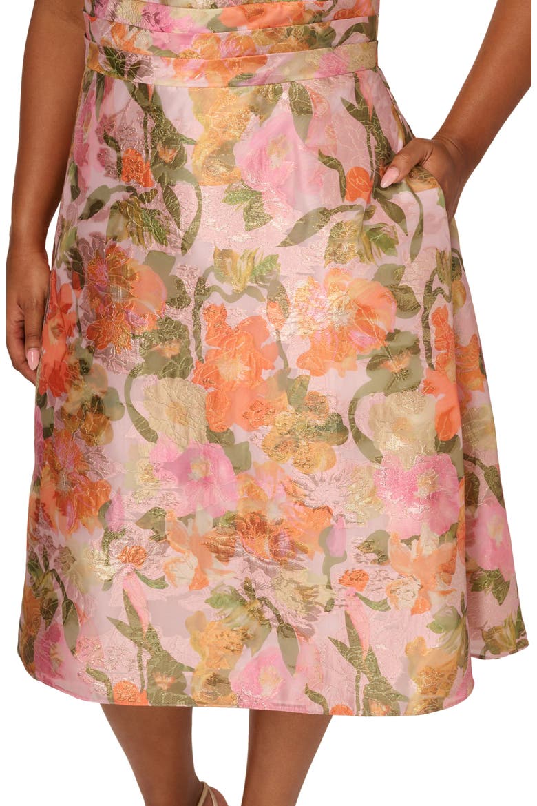 Floral Jacquard Midi Cocktail Dress, Alternate, color, YELLOW/ ORANGE MULTI