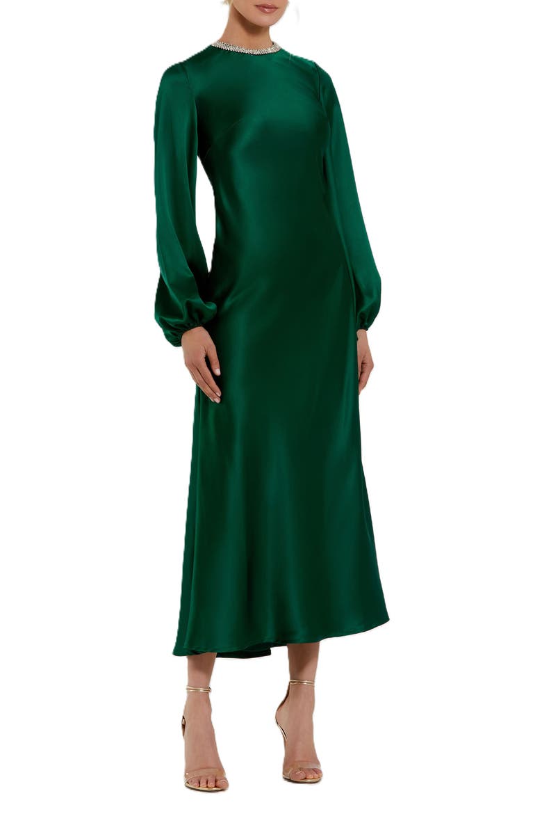 Women's Crystal Embellished High Neck Satin Maxi Dress, Main, color, Emerald