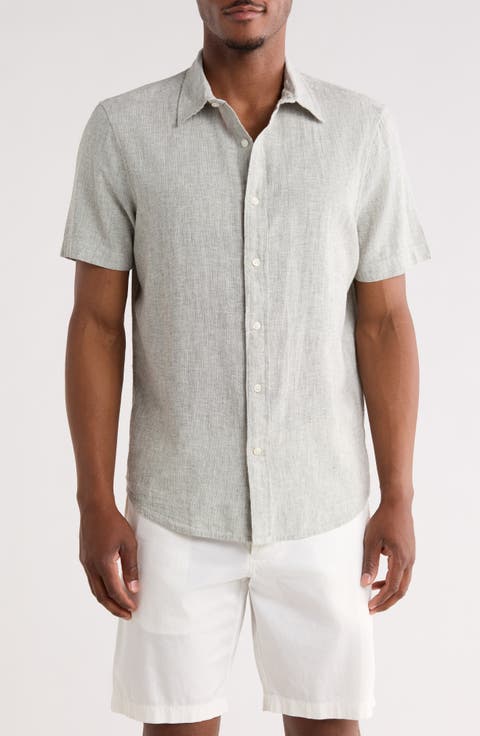 Linen & Cotton Short Sleeve Button-Up Shirt