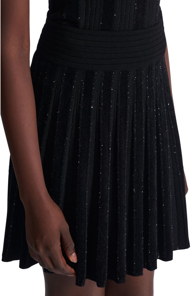 Balmain Pleated glitter knit skirt, Alternate, color, Black